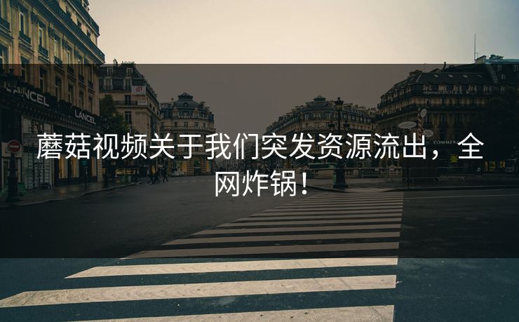 蘑菇视频关于我们突发资源流出，全网炸锅！
